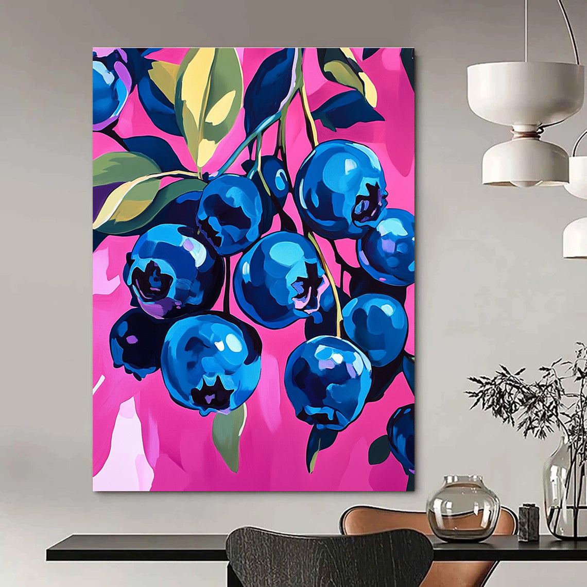 Blueberries on Pink for Gourmet Kitchen & Modern Fruit - Themed Café STSC1226