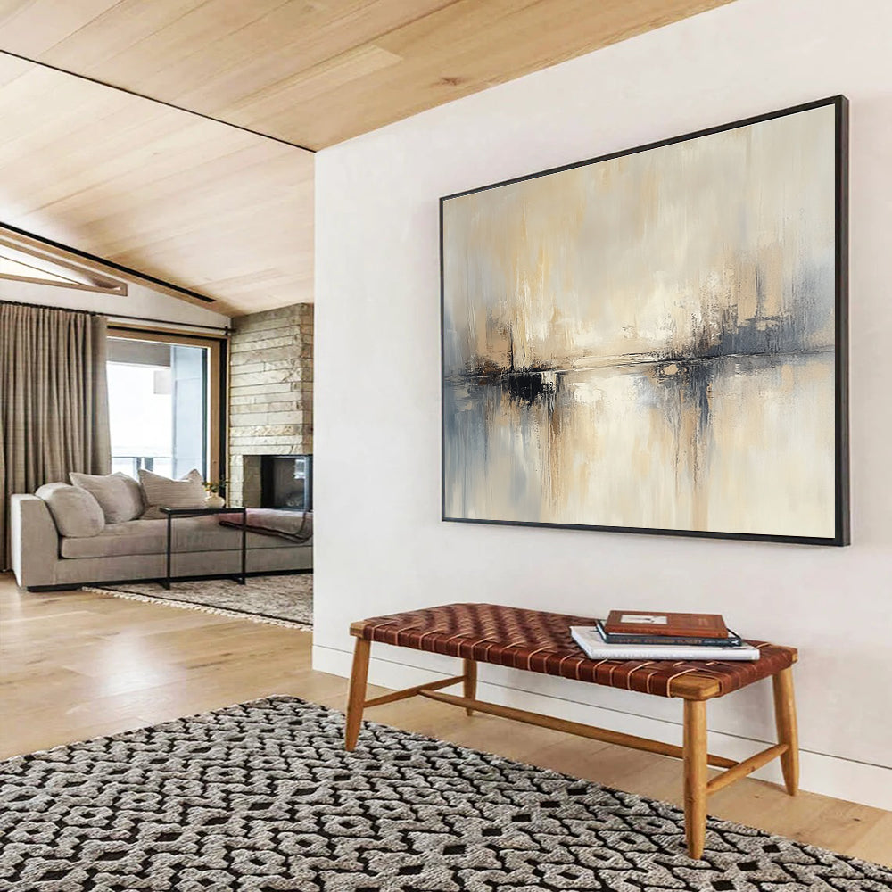 Neutral Toned Abstract Landscape Art for Industrial - Chic Loft & Minimalist Living Room SC227