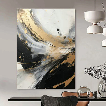 Black - Gold - Silver Abstract Art for Trendy Nightclub & Modern Home Office DLZ1732