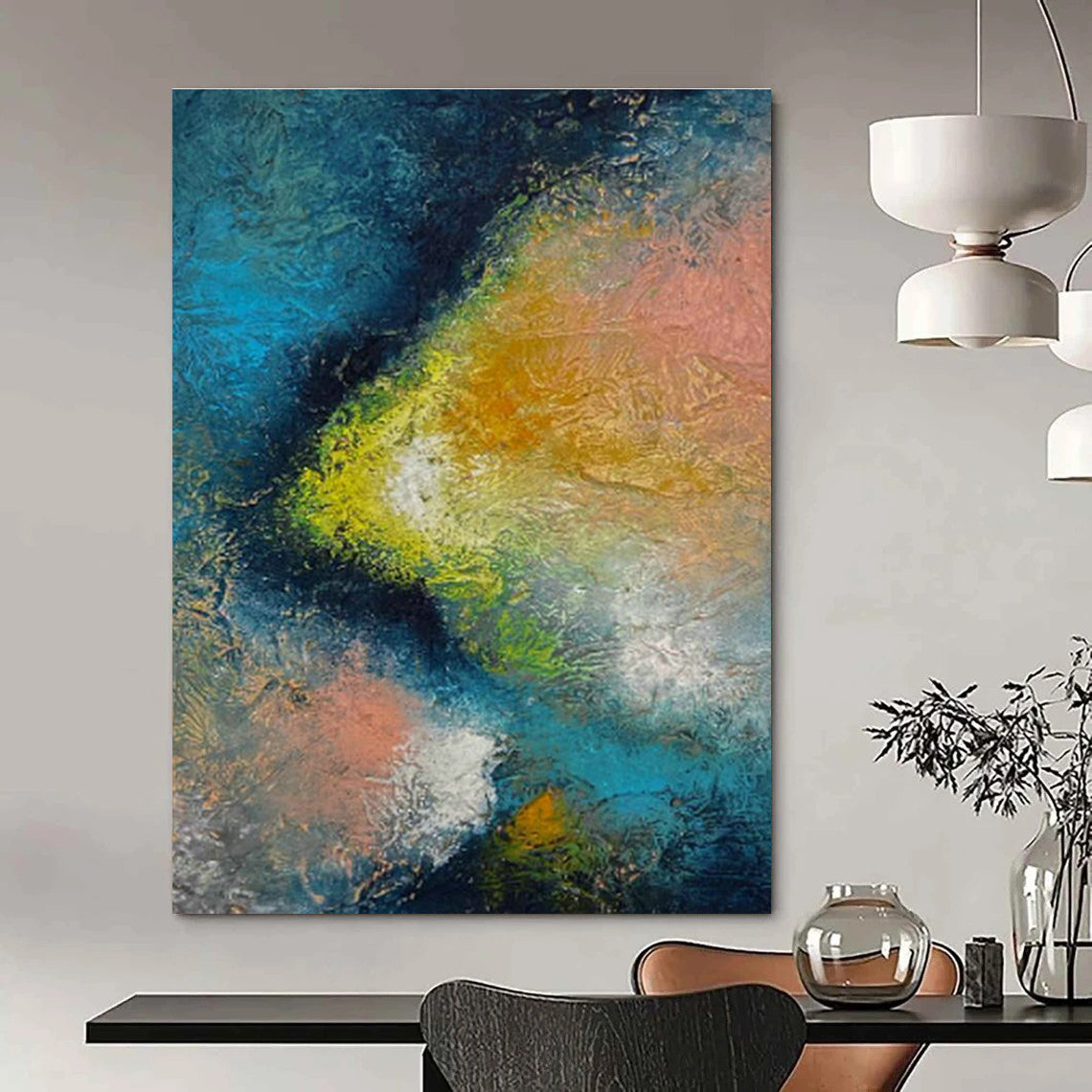 Blue - Pink - Orange Abstract Art for Rooftop Bar Relaxation Spots DLZ0057