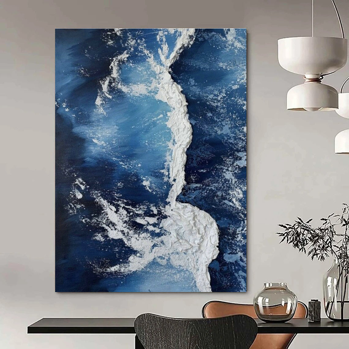 Textured Ocean Art for Nautical Home Living Room & Marine Conservation Office DLZ1514