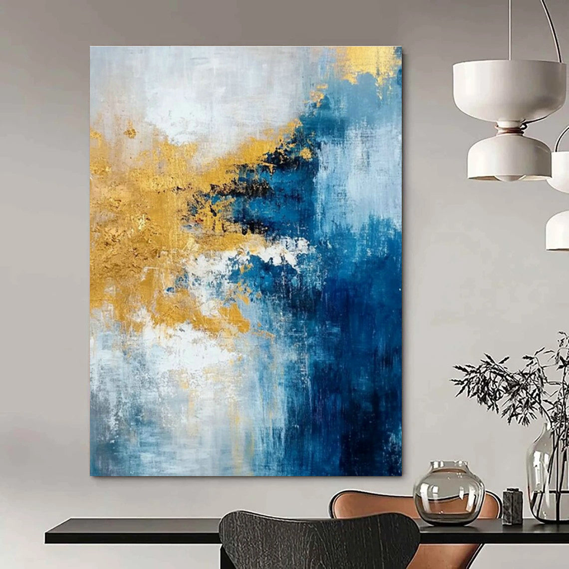 Blue - Gold Abstract Art for Beachfront Condo & Art - Lovers’ Living Room DLZ1906