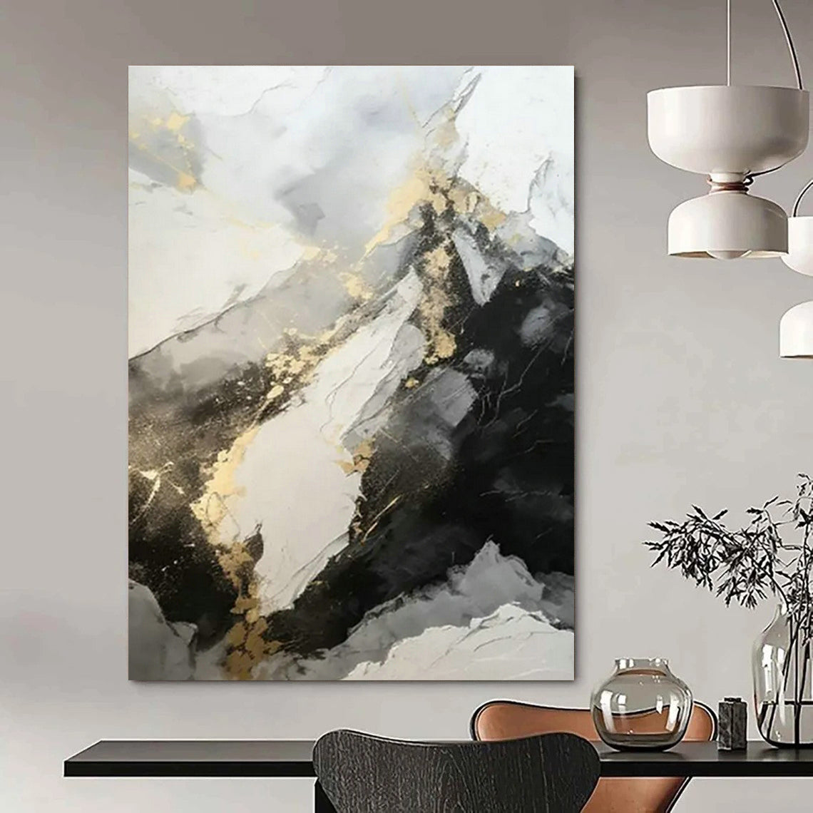 Black - White - Gold Abstract Art for Glamorous Penthouse & Fashion Boutique DLZ1758