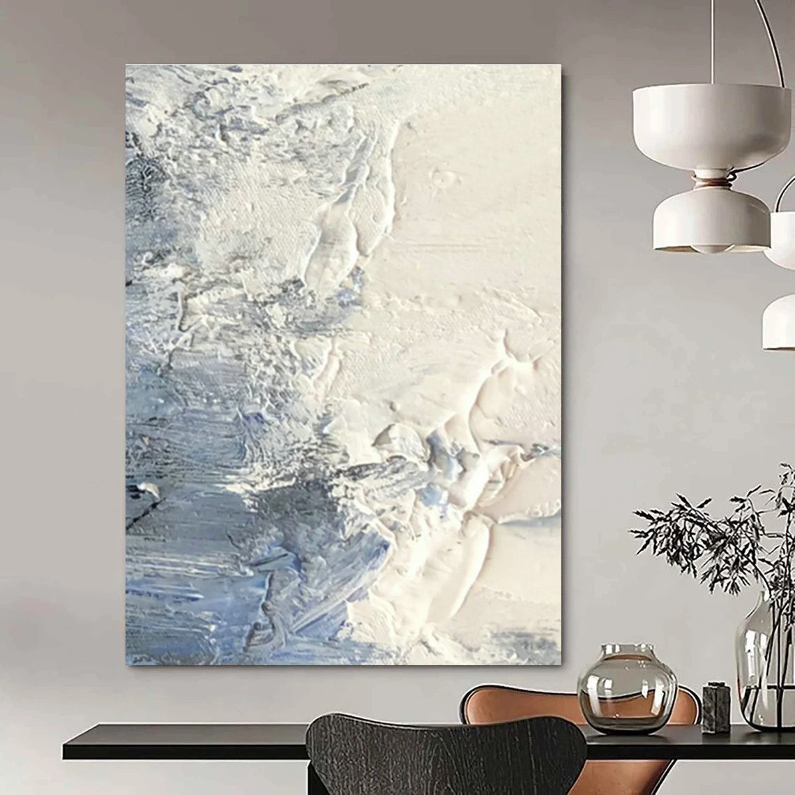 White - Blue Impasto Abstract Art for Beach House & Coastal Yoga Studio DLZ1272