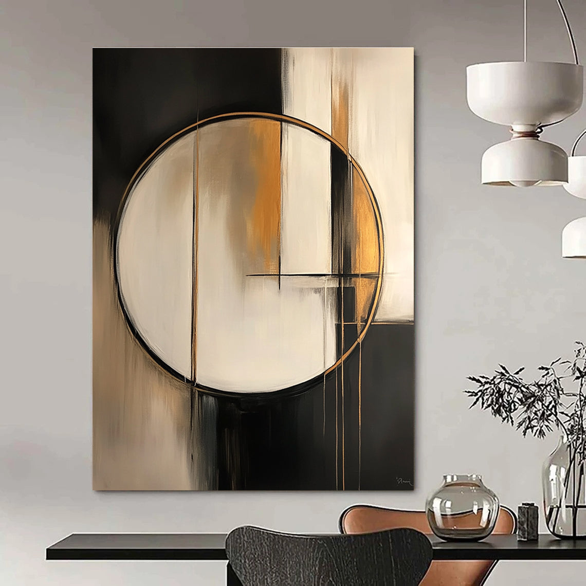 Gold - Accented Circular Abstract for High - End Boutique & Modern Dining Room STSC209
