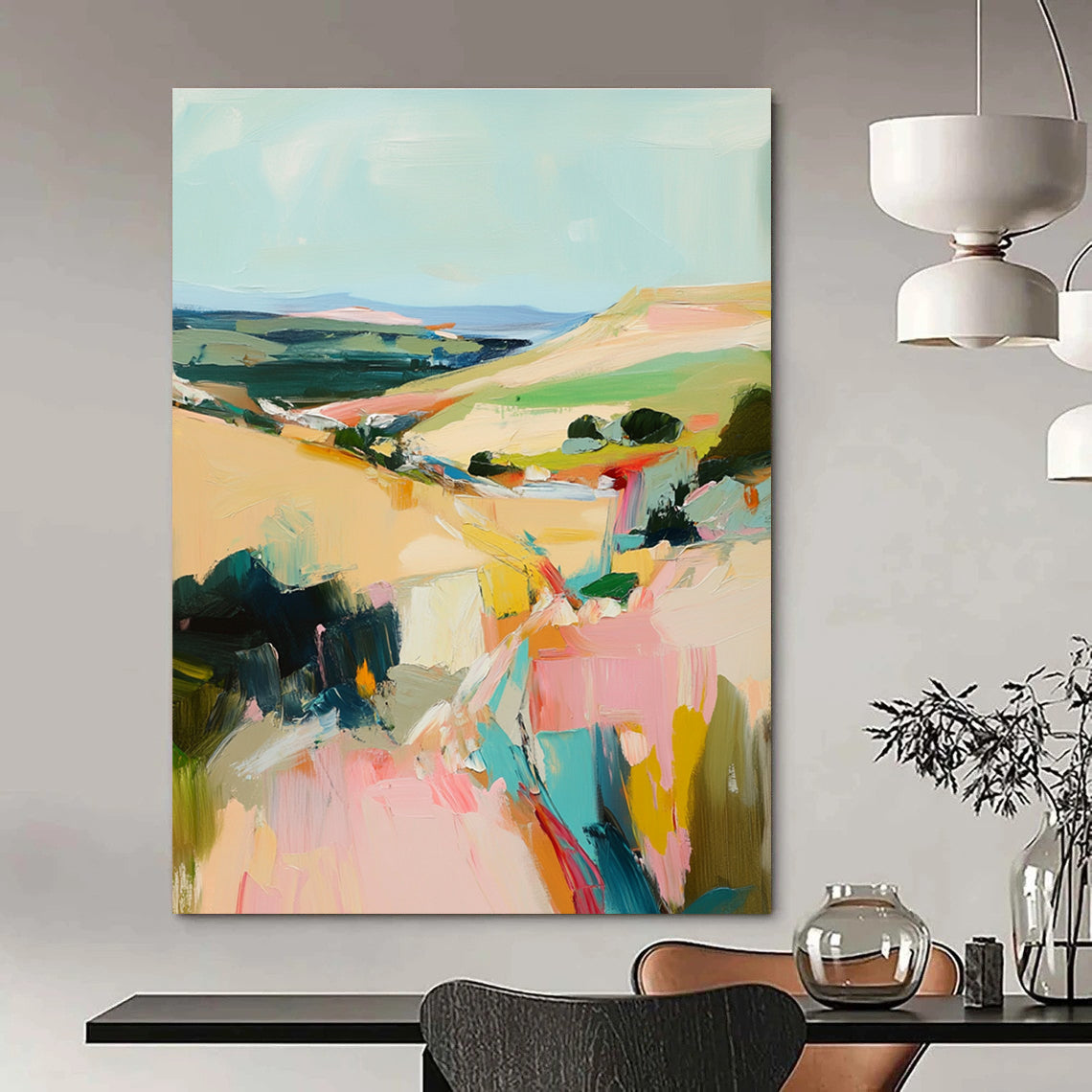 Colorful Landscape Abstraction for Modern Farmhouse Living Room & Art Gallery Café STSC150
