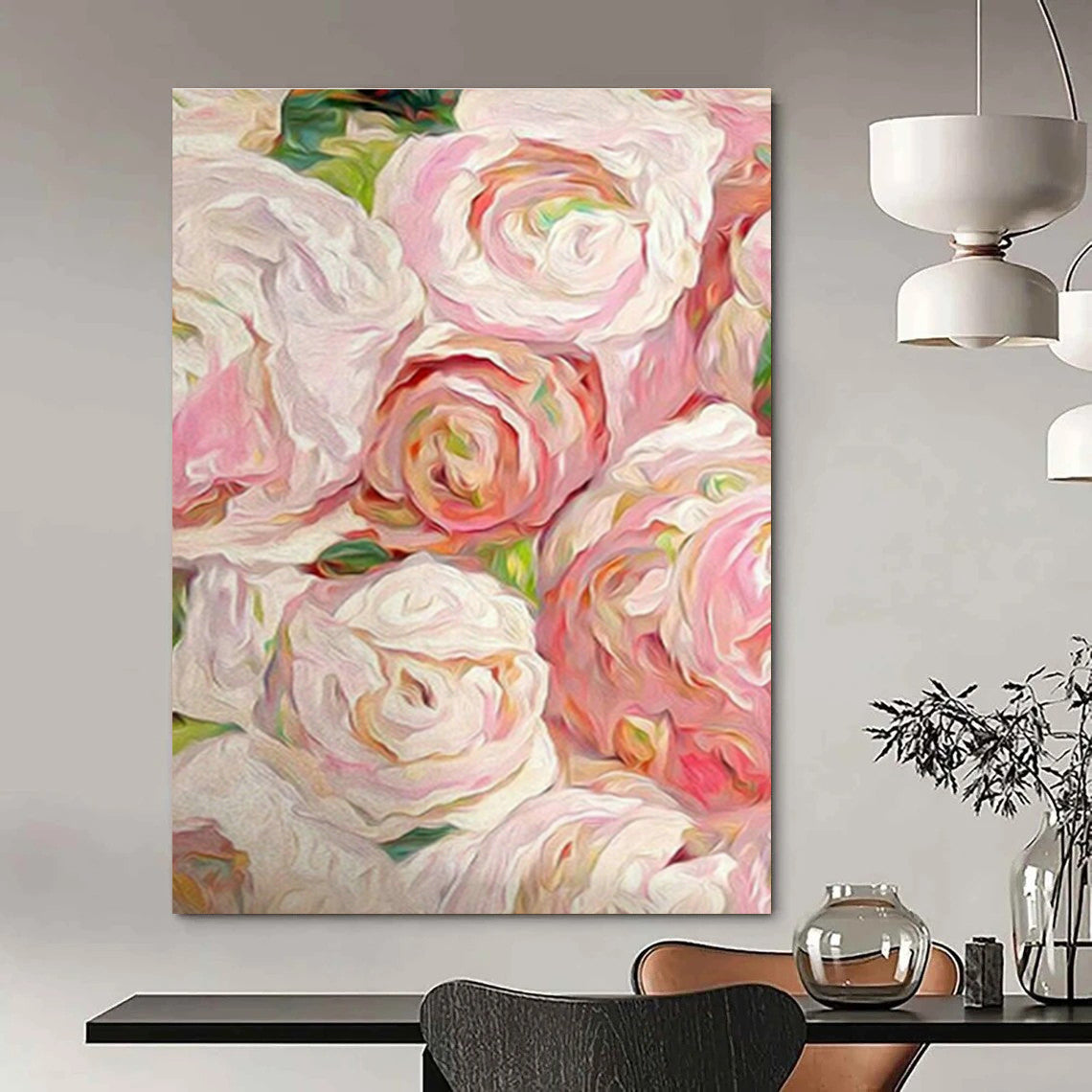 Pink - White Floral Oil Painting for Romantic Bedroom & Wedding Venue Lounge DLZ0990
