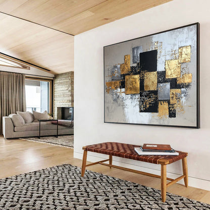 Gold, Silver and Black Abstract Art for Luxury Hotel Suite & Upscale Office SC318