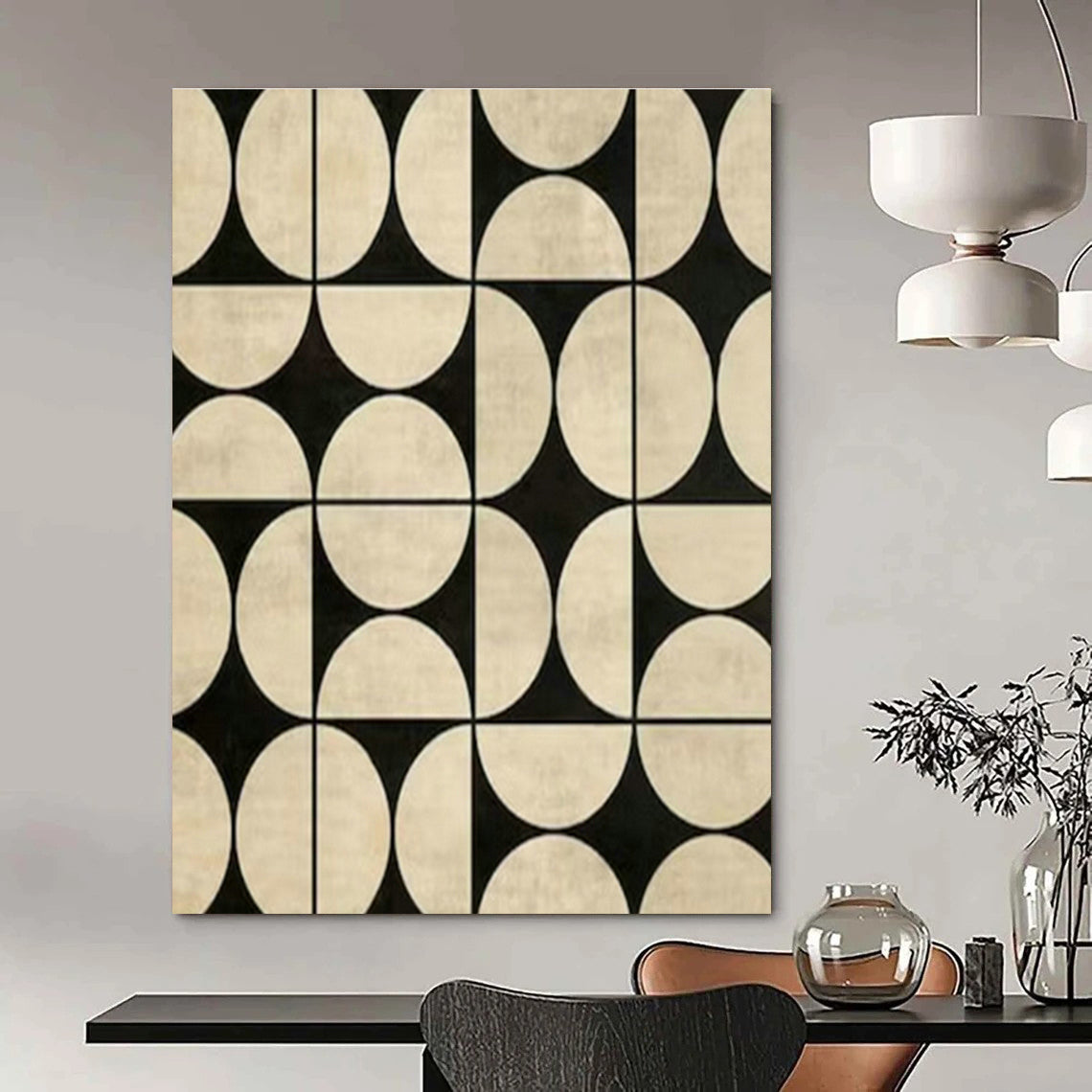 Black and White Geometric Pattern Art for Mid - Century Modern Home & Contemporary Design Studio DLZ1984