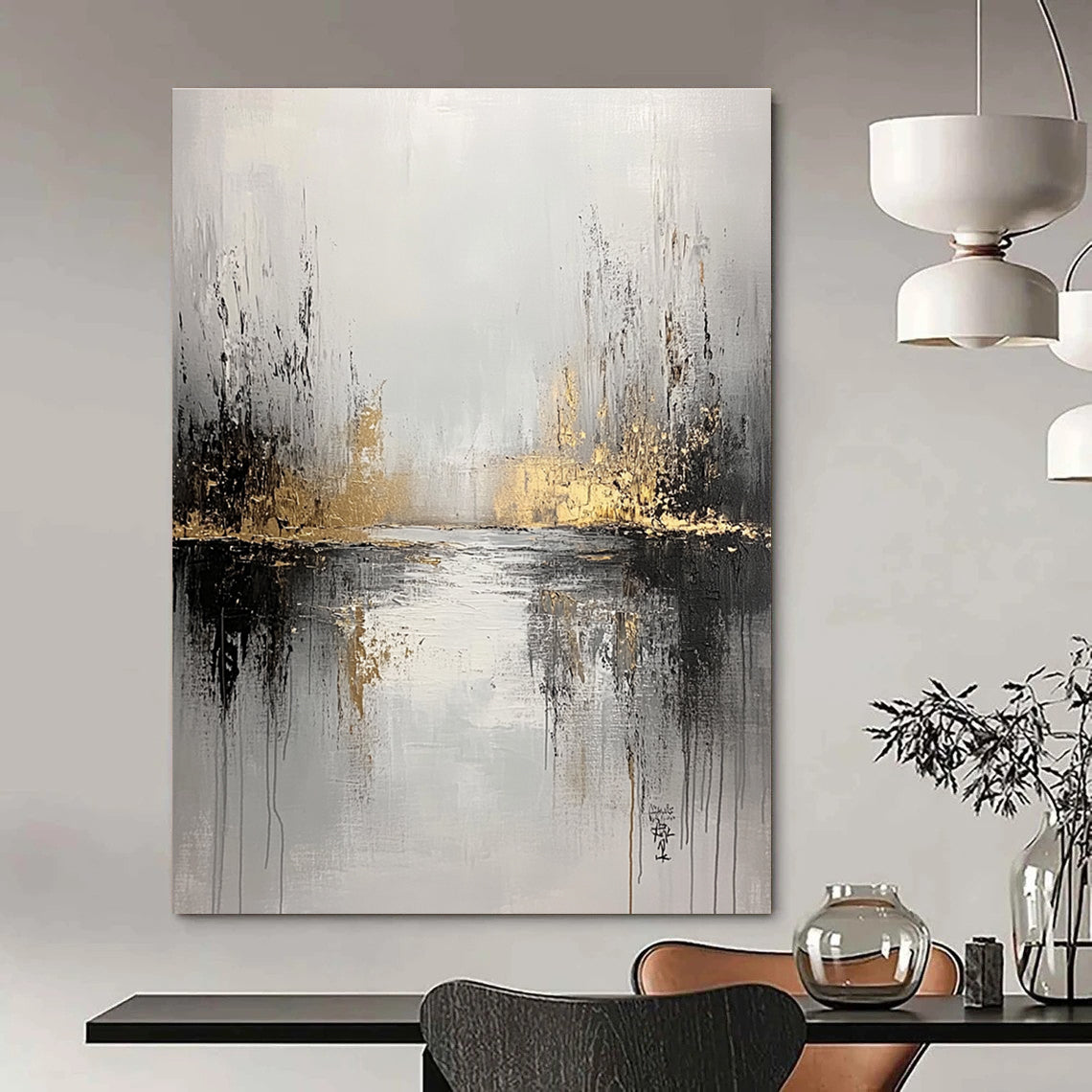 Grey and Gold River Abstract for Serene Home Library & Luxury Spa Retreat STSC396