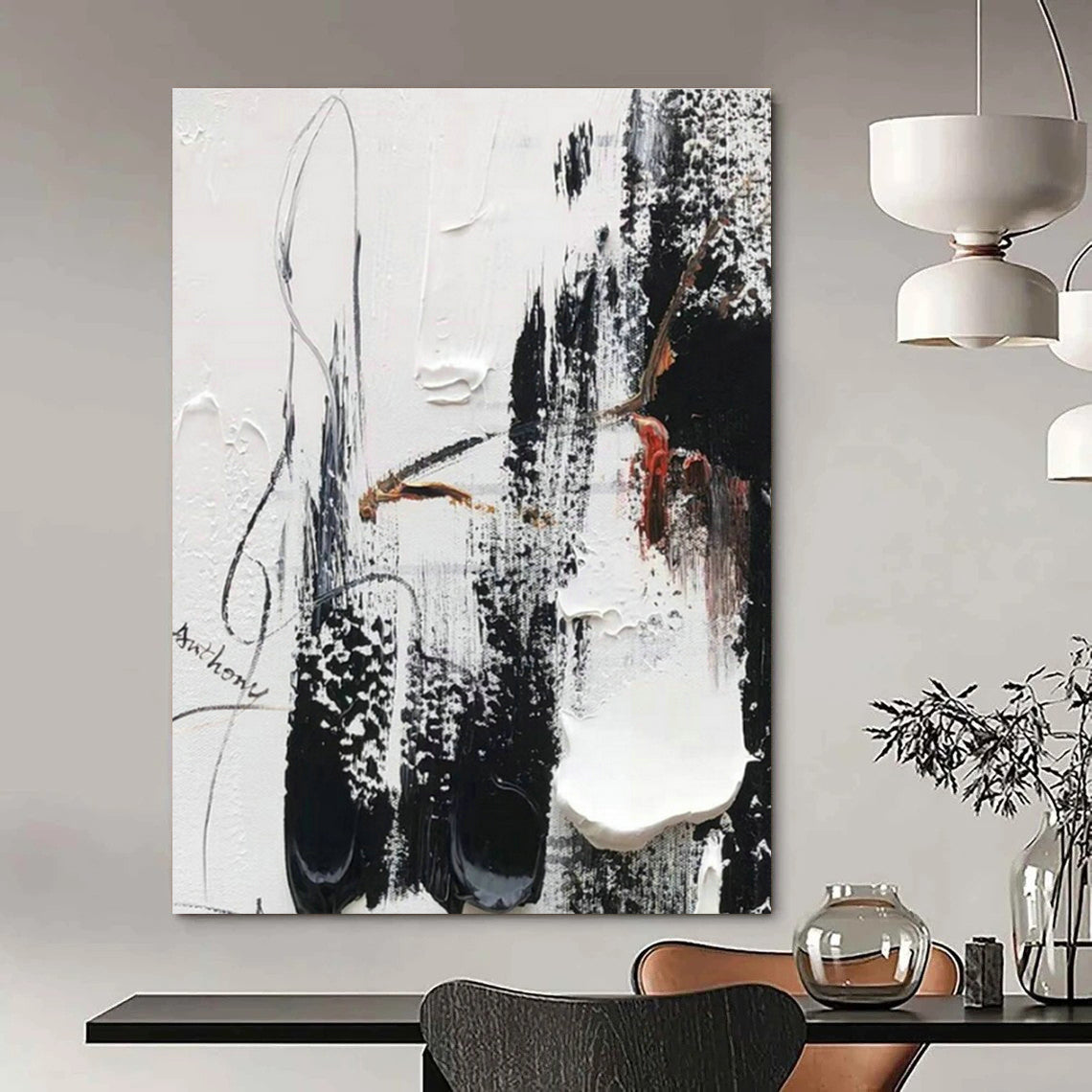 Black - White Abstract Art for Industrial Loft Apartment & Modern Art Museum Corridor DLZ1675