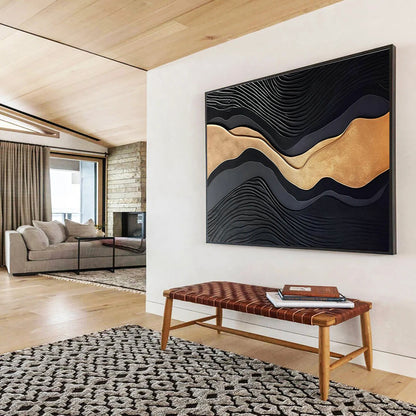 Black & Gold Wave - Shaped Relief Art for Luxury Hotel Lobbies DLZ2533