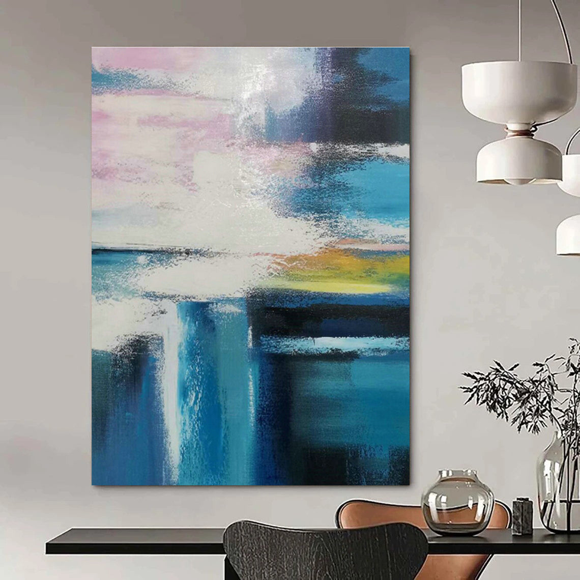 Pink - Blue - Yellow Abstract Art for Bedroom & Art - Themed Café DLZ1239
