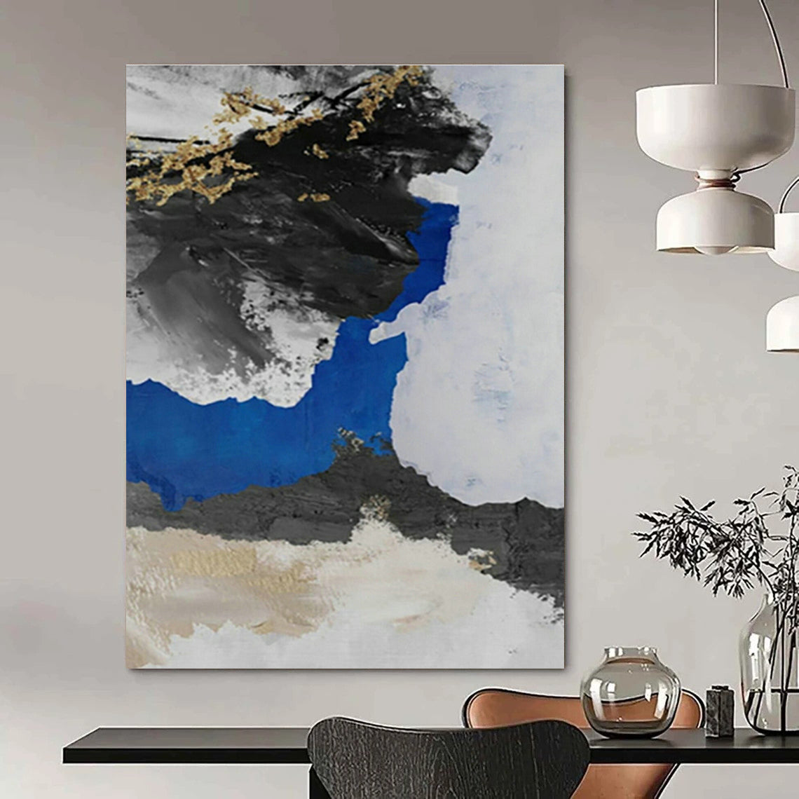 Blue - Black - Gold Tree - Inspired Abstract Art for Living Room & Asian - Inspired Restaurant DLZ1238