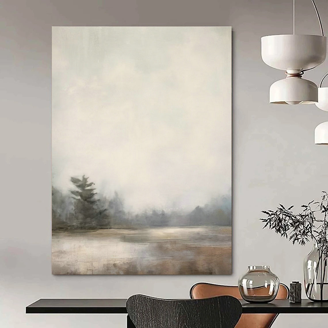 Misty Lake Landscape Art for Rustic Cabin & Meditation Retreat DLZ0721