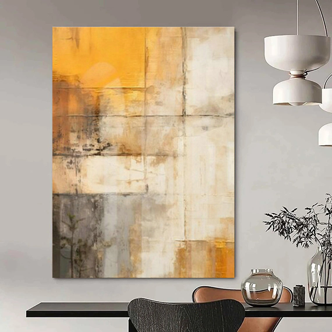 Repeated Yellow - Gray Abstract Art for Modern Coworking Space & Art Gallery Pop - up DLZ1955