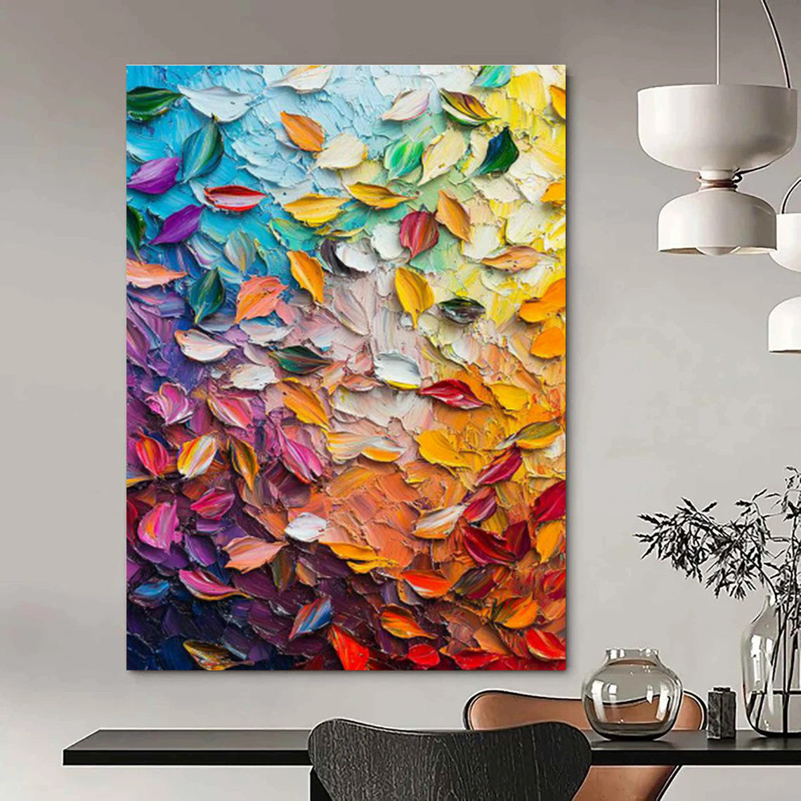 Colorful Leaf Palette Knife Art for Art Studio & Vibrant Café DLZ0736
