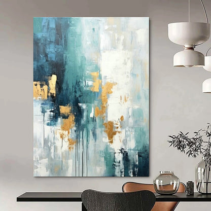 Blue - Gold Abstract Art for Coastal Luxury Home & High - End Art Lounge DLZ1936