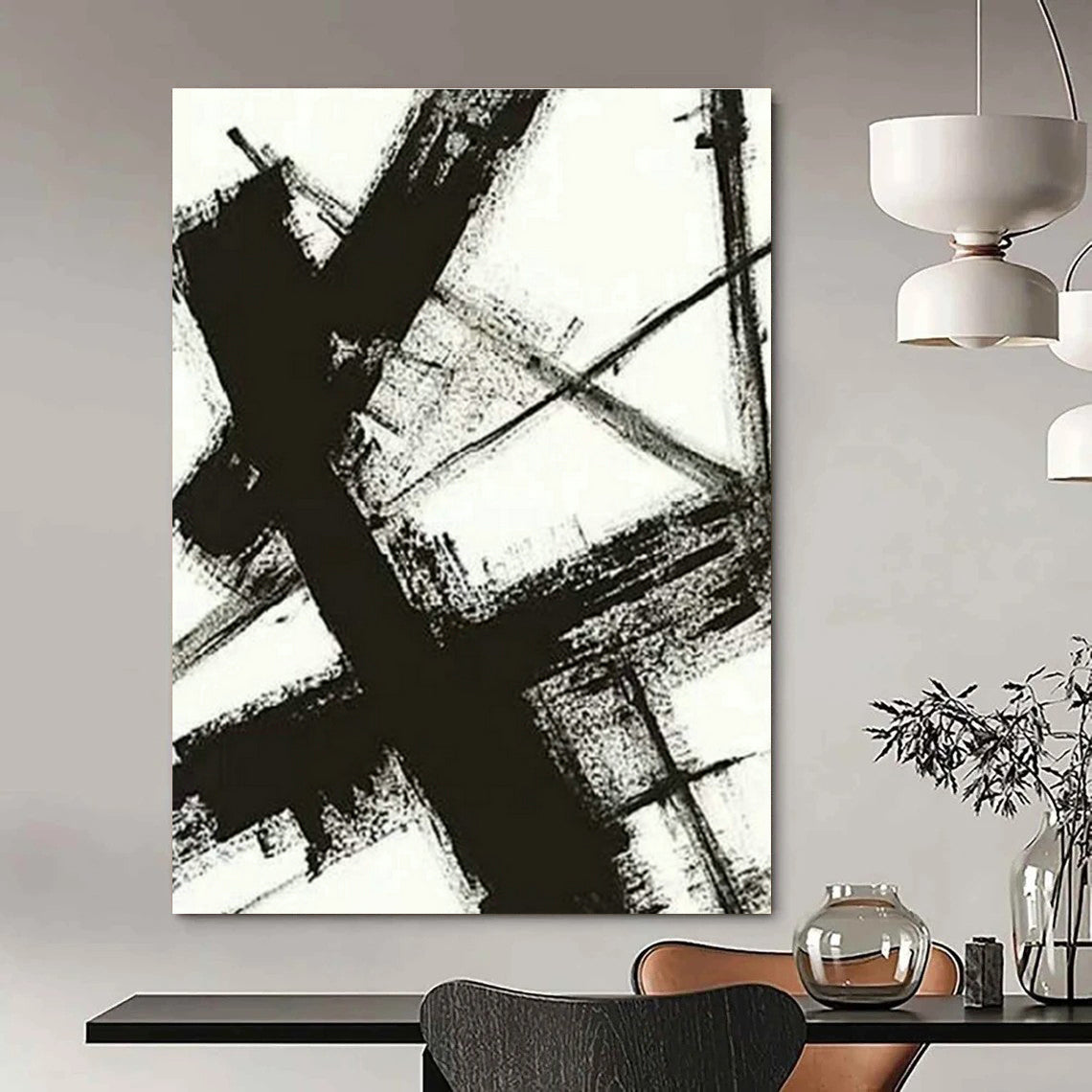 Black and White Ink Abstract Art for Minimalist Gallery & Zen - Inspired Home Study DLZ1592