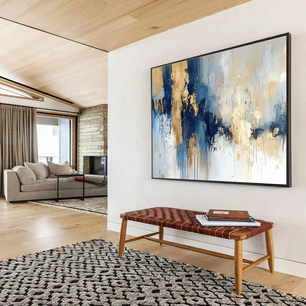 Blue - Gold Abstract Art for Upscale Office & Fine - Dining Restaurant SC021