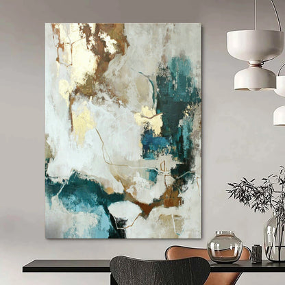 Modern White - Gold - Teal Abstract Art for Living Room & Dining Room DLZ0397