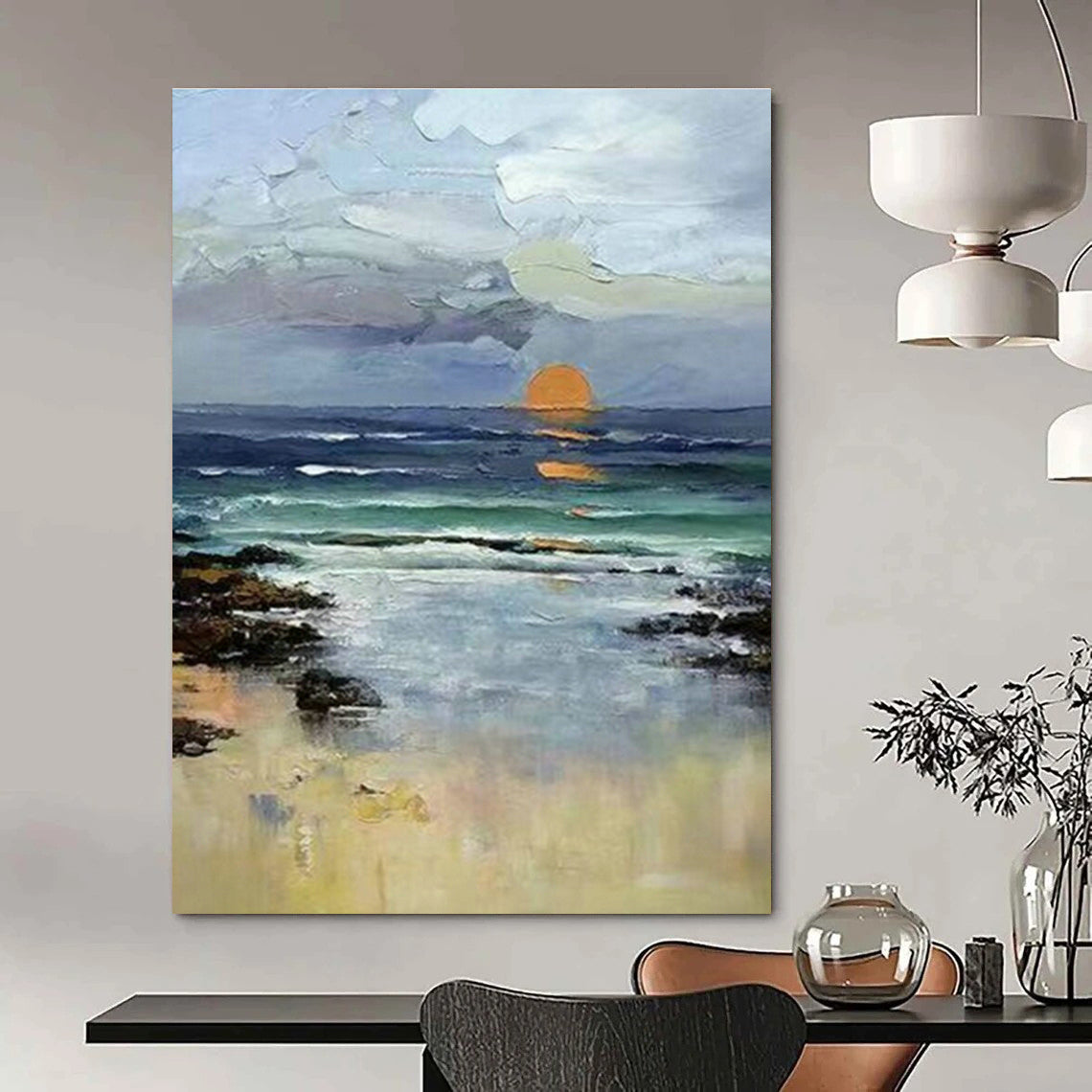 Coastal Sunset Realism Art for Family Beach House & Seafood Restaurant DLZ0923