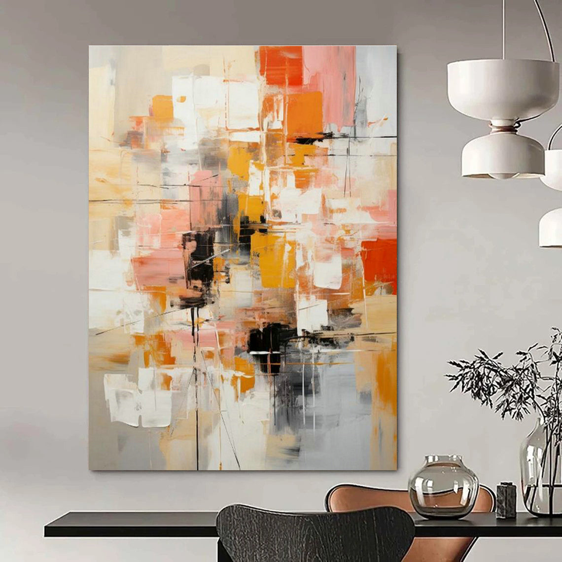 Orange - Pink Abstract Painting for Living Room & Dining Room DLZ0342