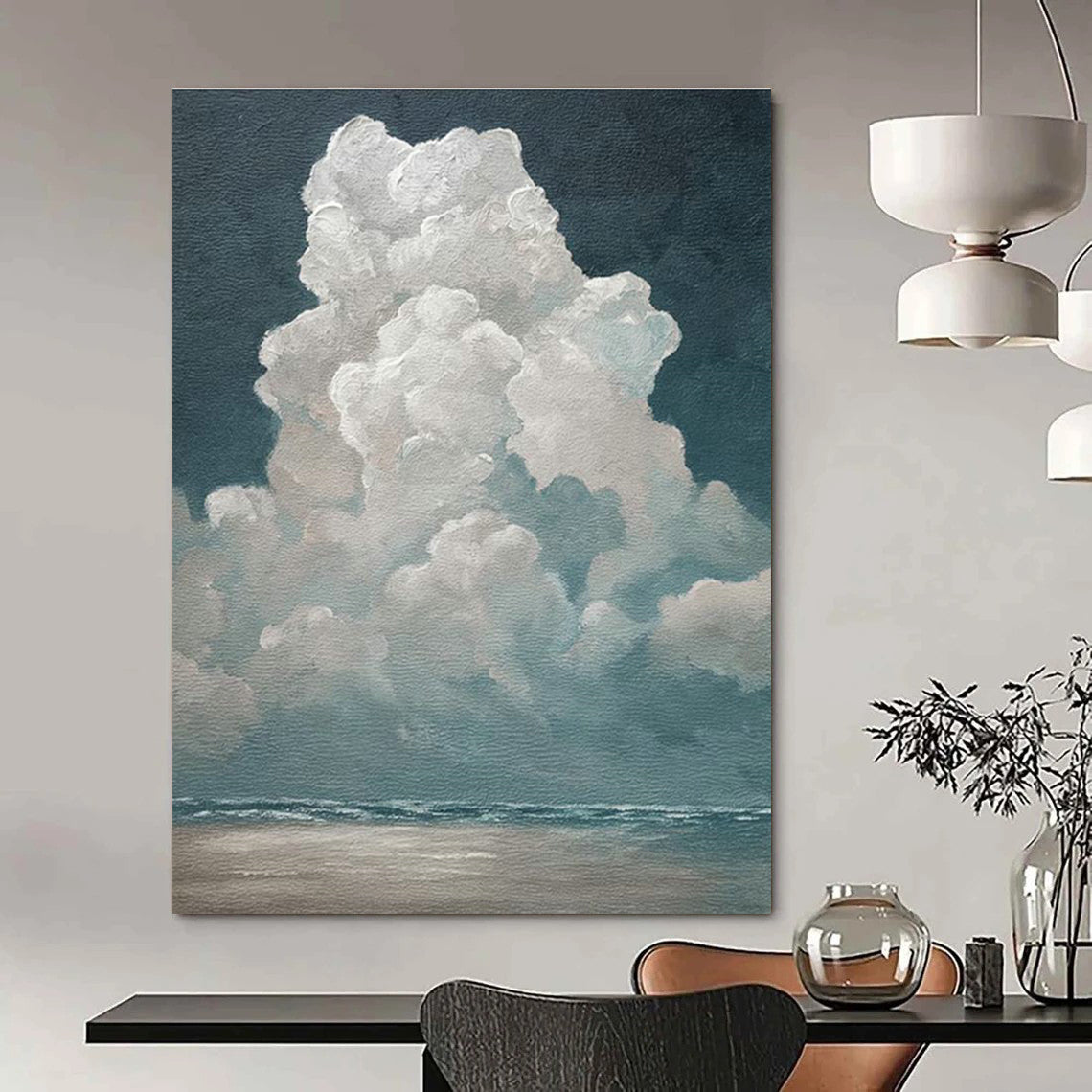 Cloudy Sea View Art for Nautical Home Living Room & Coastal Art Gallery DLZ2159