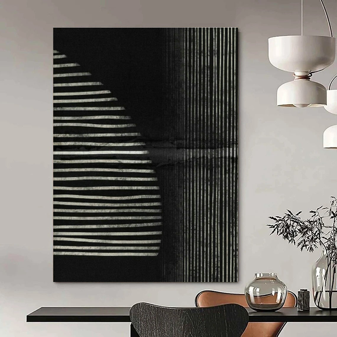 Monochrome Striped Art for Modern Gallery & Night Lounge DLZ1382