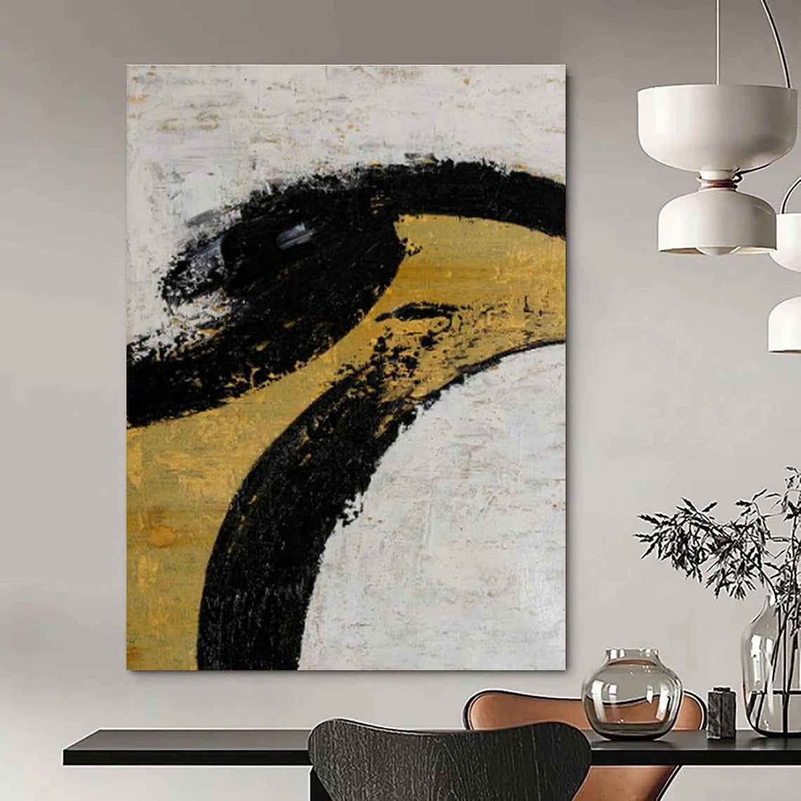 Black - Gold Abstract Art for High - End Restaurant Private Dining Rooms DLZ0039