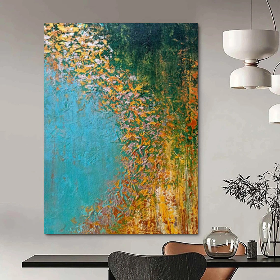 Blue - Green Autumn Landscape Art for Countryside Villa Living Rooms DLZ0067