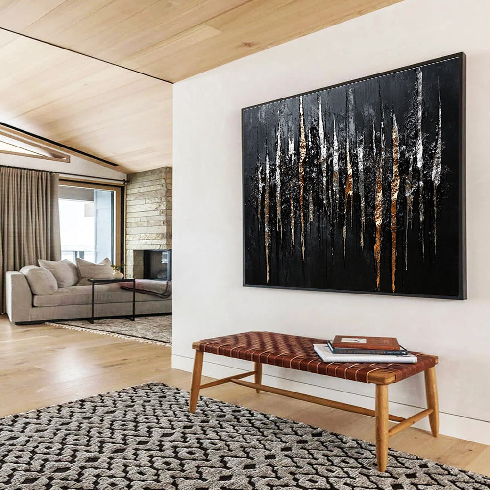 Textured Black - Silver - Gold Art for Luxury Hotel Lobby & Art Gallery SC019