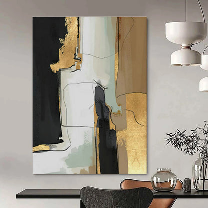 Black, Gold, and Neutral Abstract Art for Glamorous Dining Room & High - End Boutique DLZ2224