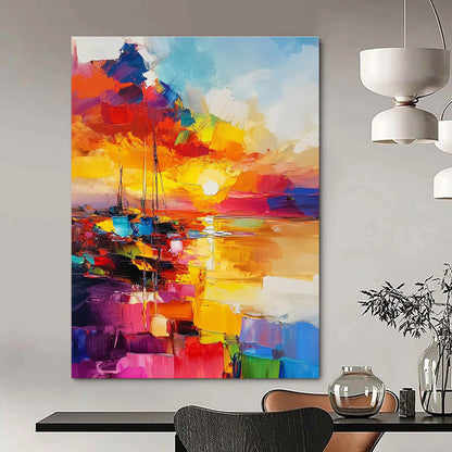Colorful Sunset Sailboats Art for Beachfront Restaurant & Vibrant Home Dining Room STSC1422