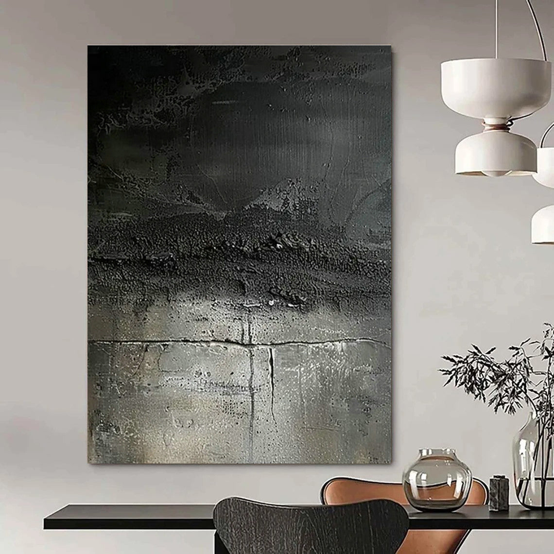Black - Gray Textured Abstract Art for Industrial - Chic Loft & Modern Art Installation Space DLZ1745