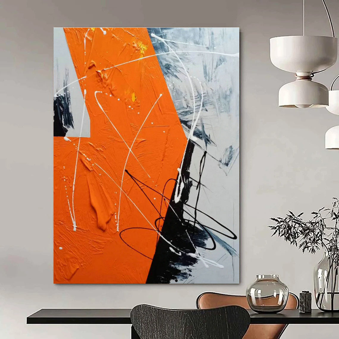 Orange - Grey Line Abstract Art for Living Room & Office DLZ0504