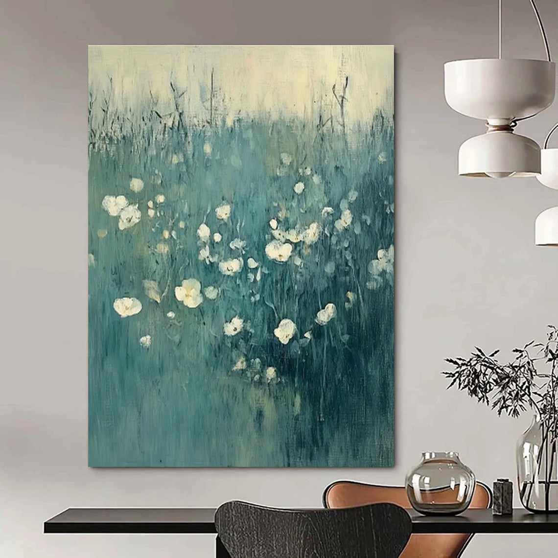 Blue - Green Floral Landscape Art for Living Room & Garden Room DLZ0425