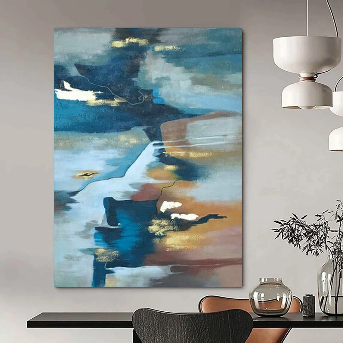 Blue - Gold - Brown Abstract Art for Riverside Residence & Sophisticated Lounge DLZ1903