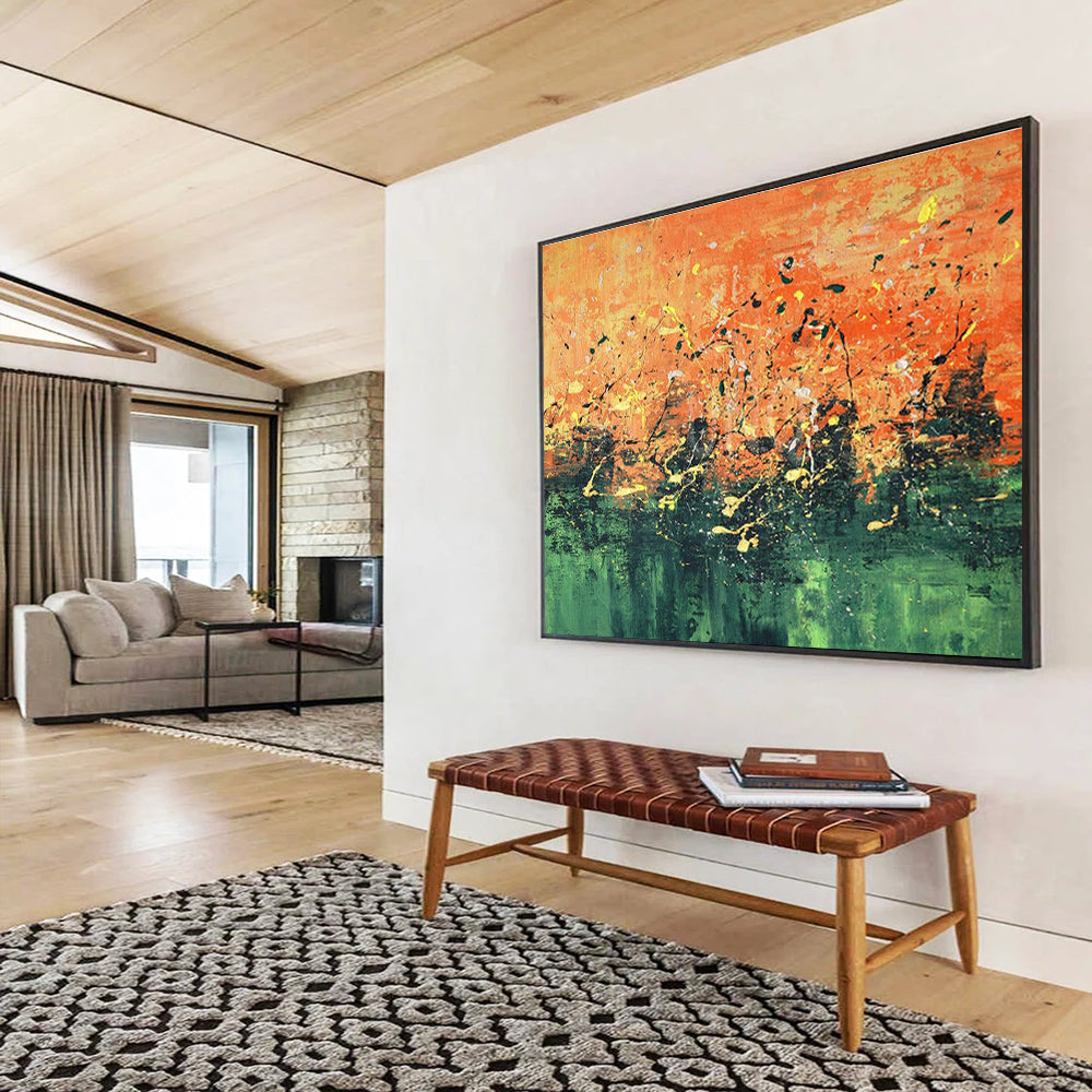 Orange - Green Splatter Abstract Art for Artistic Studio DLZ2729