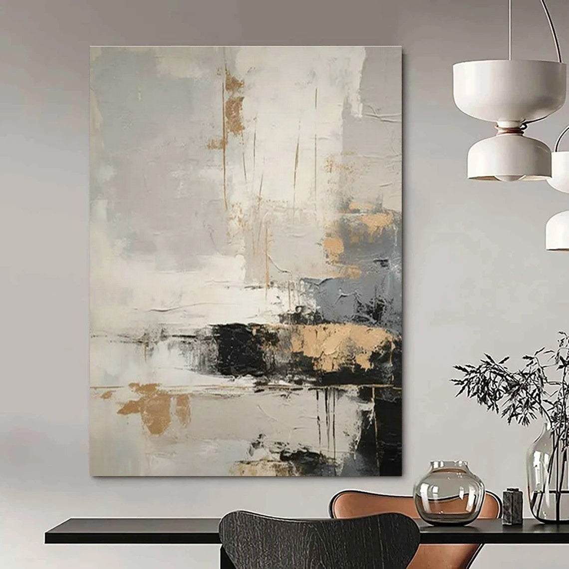 Gray - Gold Abstract Art for Modern Living Room & Luxury Hotel Lobby DLZ1750