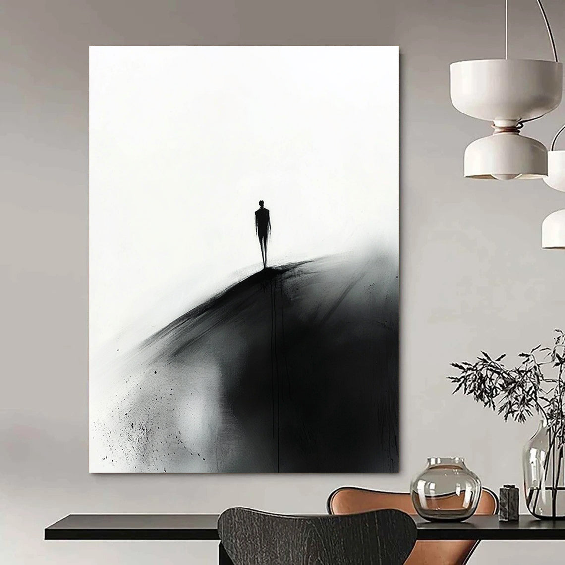 Silhouette on a Hill in Black and White Art for Serene Meditation Room & Abstract Art Exhibition STSC1349
