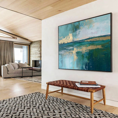 Teal Coastal Abstract Art for Beach - Themed Boutique Hotel Room & Artistic Coastal Café SC115