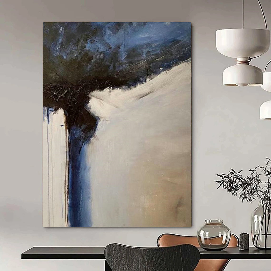 Blue and Gray Abstract Flow Art for Coastal - Inspired Office & Creative Studio DLZ2199