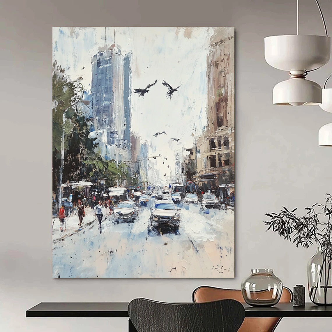 Busy Urban Street Scene for City - Themed Café & Modern Office Break Room STSC1135