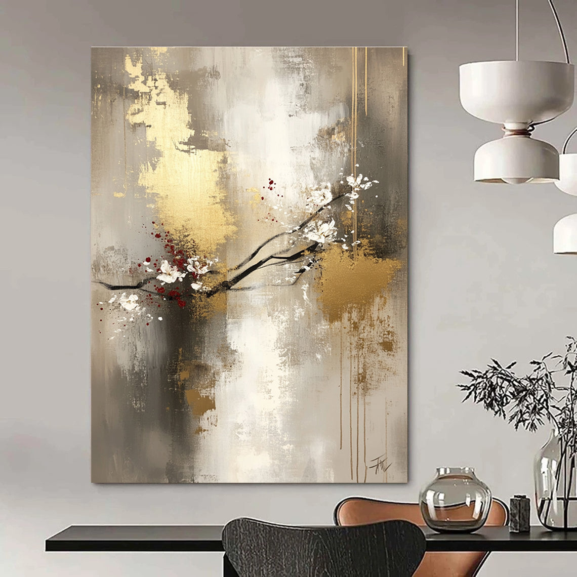 Abstract Blossom with Gold for Asian - Inspired Home & High - End Hotel Lobby STSC434
