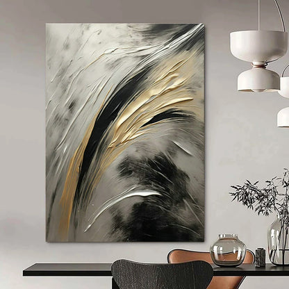 Gold - Silver - Black Abstract Art for Luxury Penthouse & High - End Art Event DLZ1719