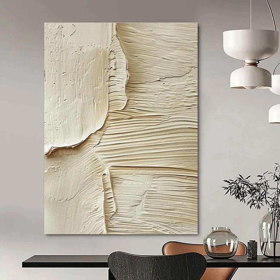 Beige Textured Art for Minimalist Home Entryway Walls DLZ0115