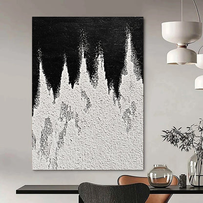 Black and White Textured Peaks Abstract Landscape Art for Minimalist Home & Nature - Inspired Home Office STSC1487