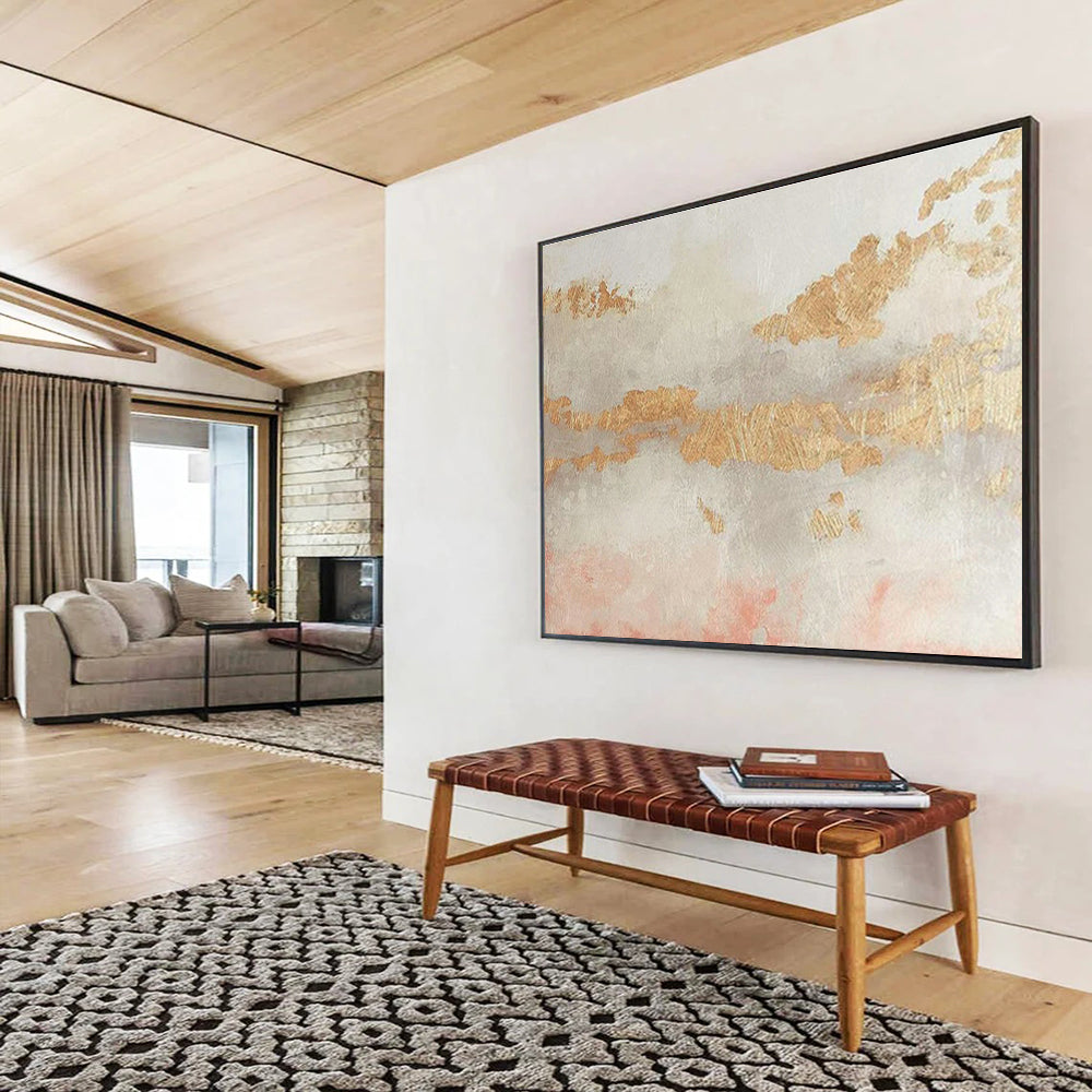 Gold - Pink - Grey Tone Abstract Art for Elegant Bedroom DLZ2824