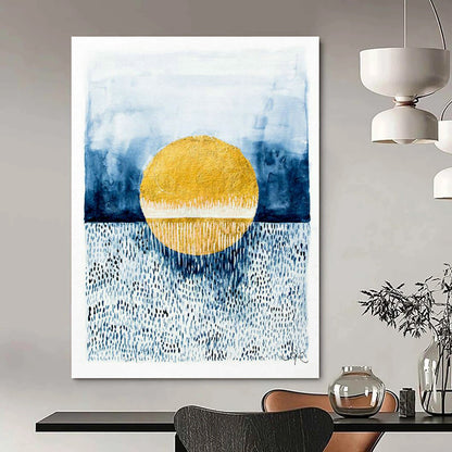 Gold - Blue Sunset Art for Coastal Home Bedroom Walls DLZ0101
